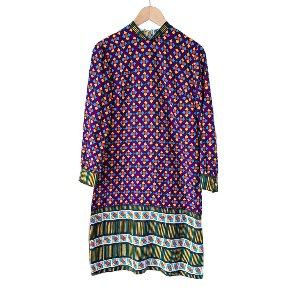 Vintage 60s Forget Me Not by Fairview Mod Shift Dress Geometric Purple S/M - Picture 1 of 8